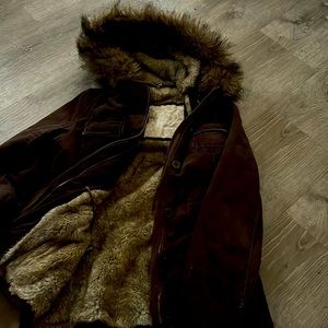 Abercrombie and fitch brown faux fur lined jacket